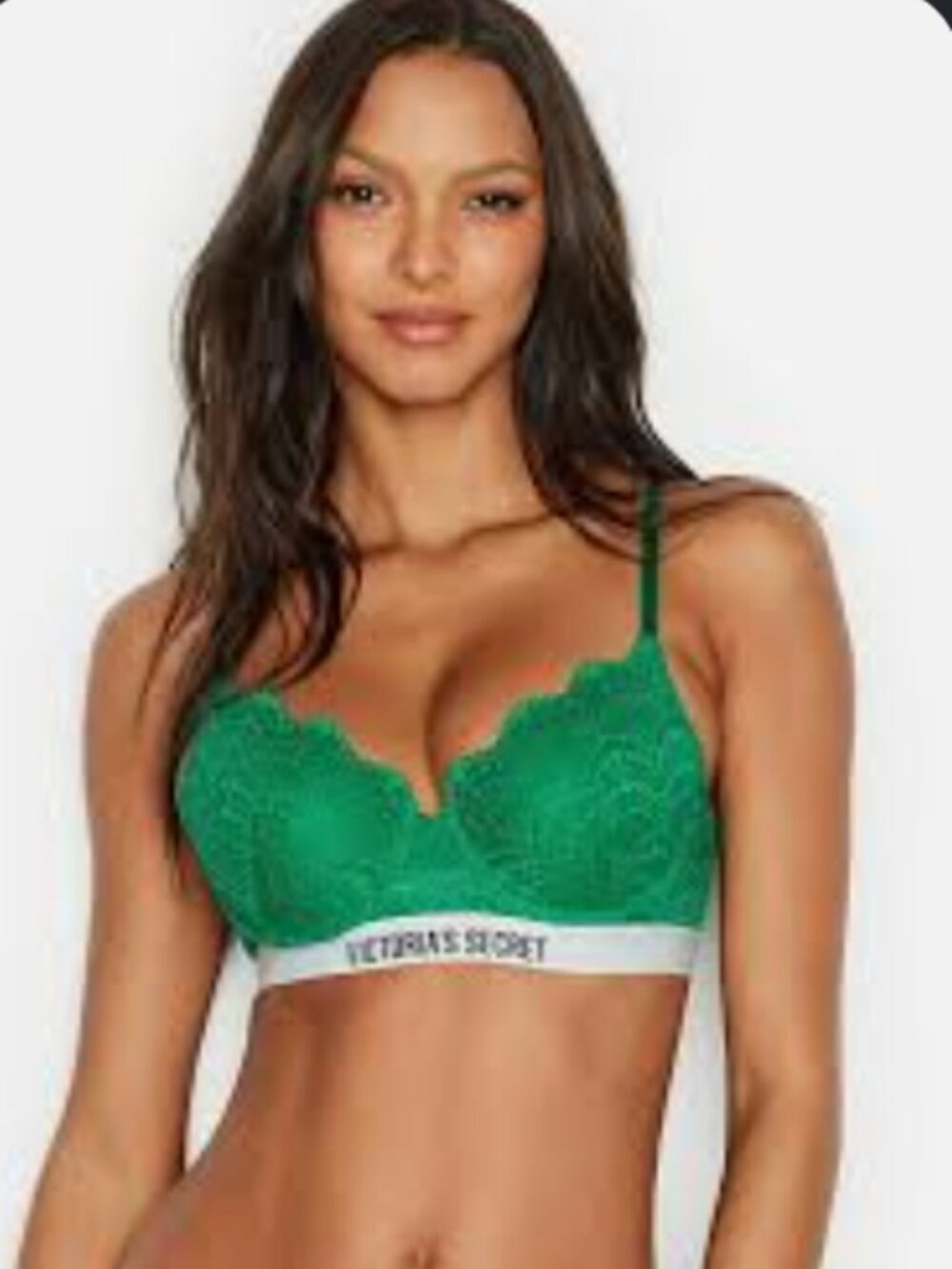 Victoria's Secret Perfect Shape Lace Bra  Size 36C-Green and Pink
